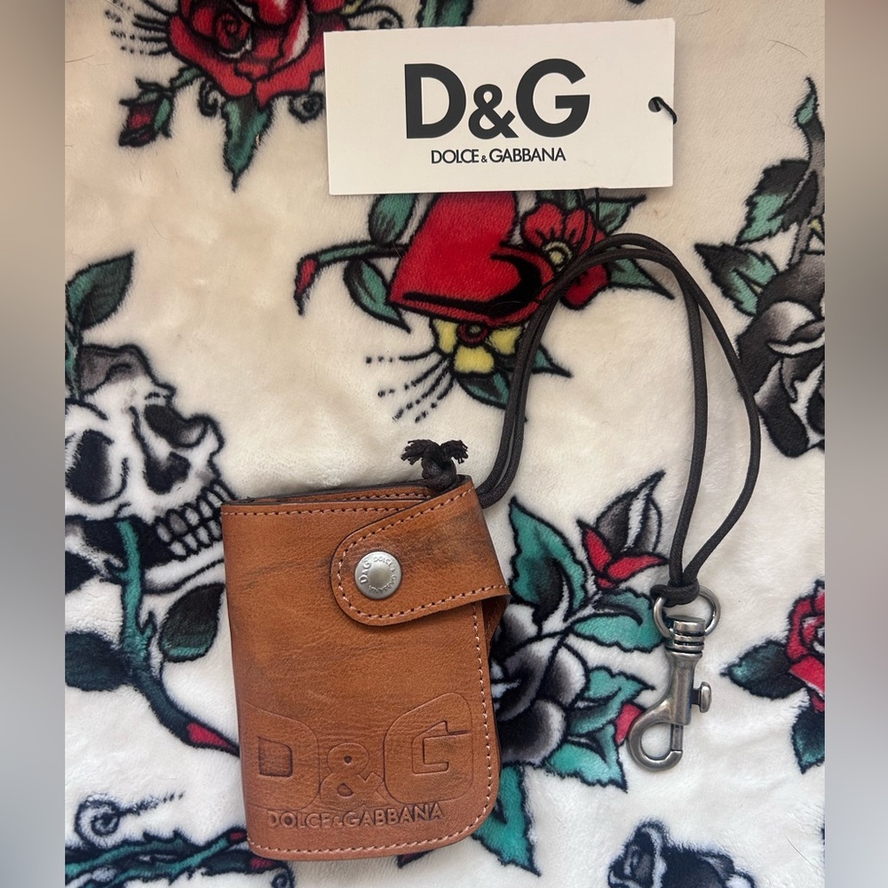 Dolce & Gabbana Portafoglio Leather Wallet with Leather Chain in Saddle Brown